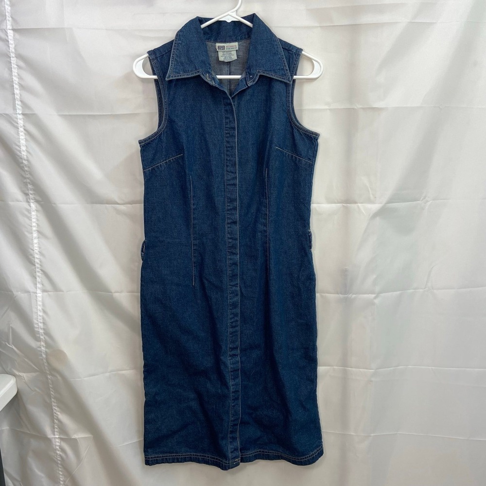 Vintage Faded Glory women's blue denim collared button sleeveless dress cotton S